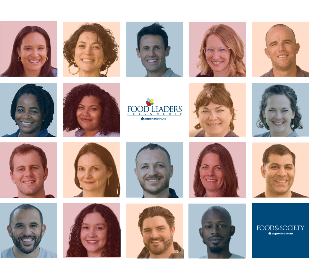 This image is a mosaic of all 18 Food Leaders Fellows, symbolizing the diversity of the civic, business, and nonprofit leaders who are all dedicated to changing the food system to eradicate food and nutritional insecurity, support food entrepreneurs and farmers, and push forward sustainable solutions.